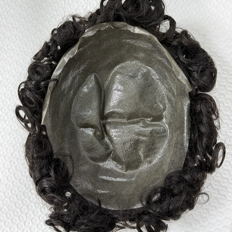 Curly Thin Skin Men Capillary Prosthesis PU 0.04-0.06mm Man Toupee Human Hair Wigs Vloop Hair System Unit Kinky Curly Hairpiece
