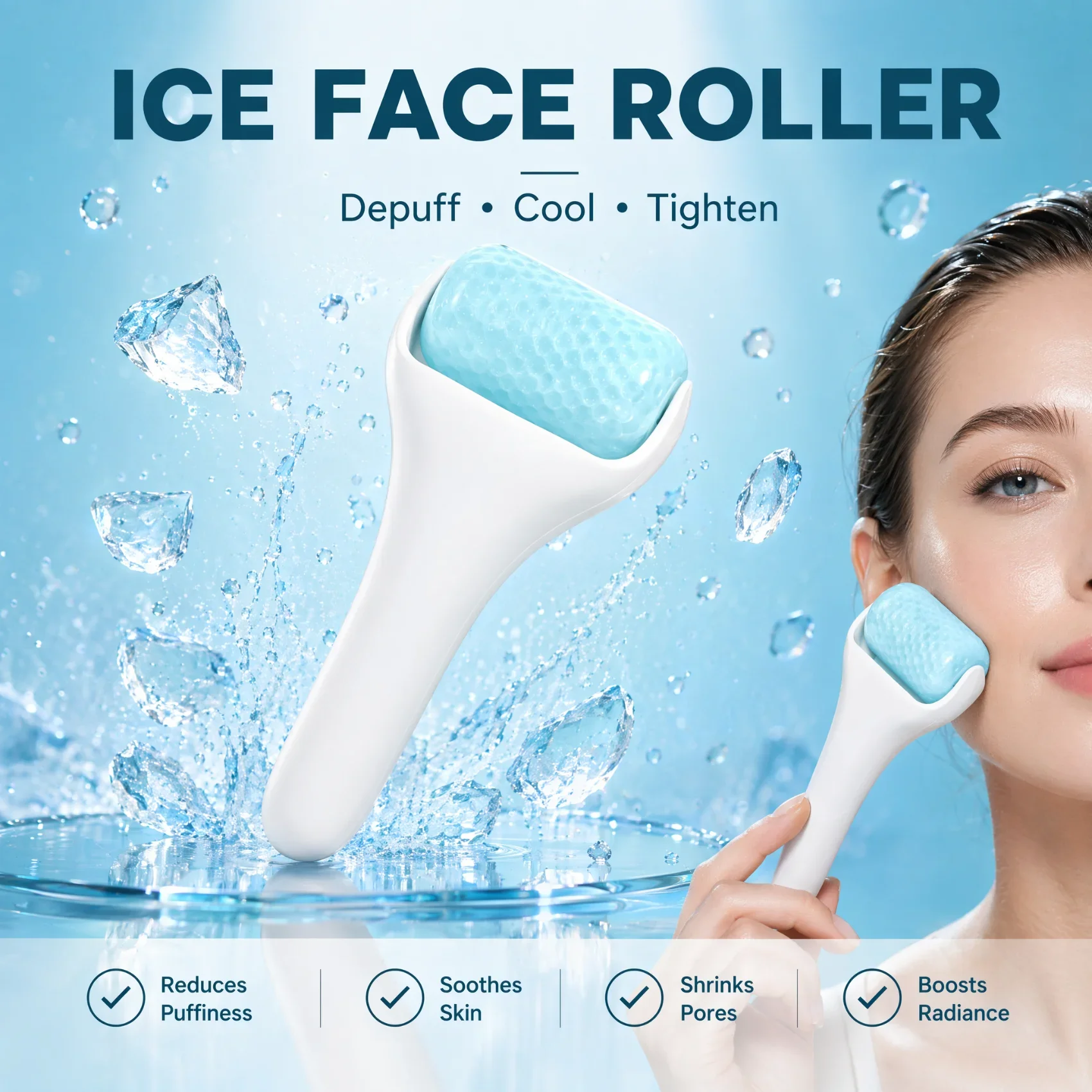 Ice Face Roller for Face and Eyes Cooling Massager De Puffing Facial Roller Reduce Puffiness Shrink Pores Cold Therapy Skin Care