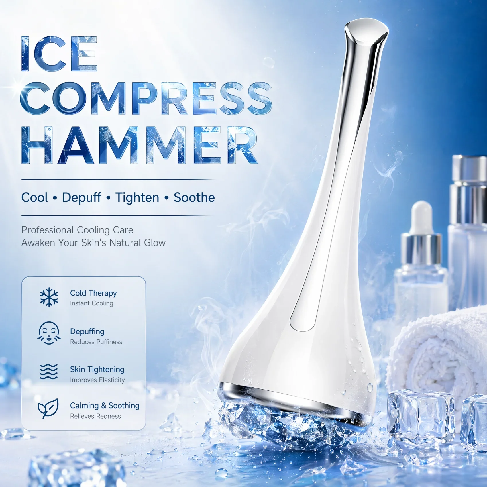 Ice Compress Hammer Facial Cooling Massager Ice Roller Face Depuffing Tool Pore Tightener Cold Therapy Skin Care Massager