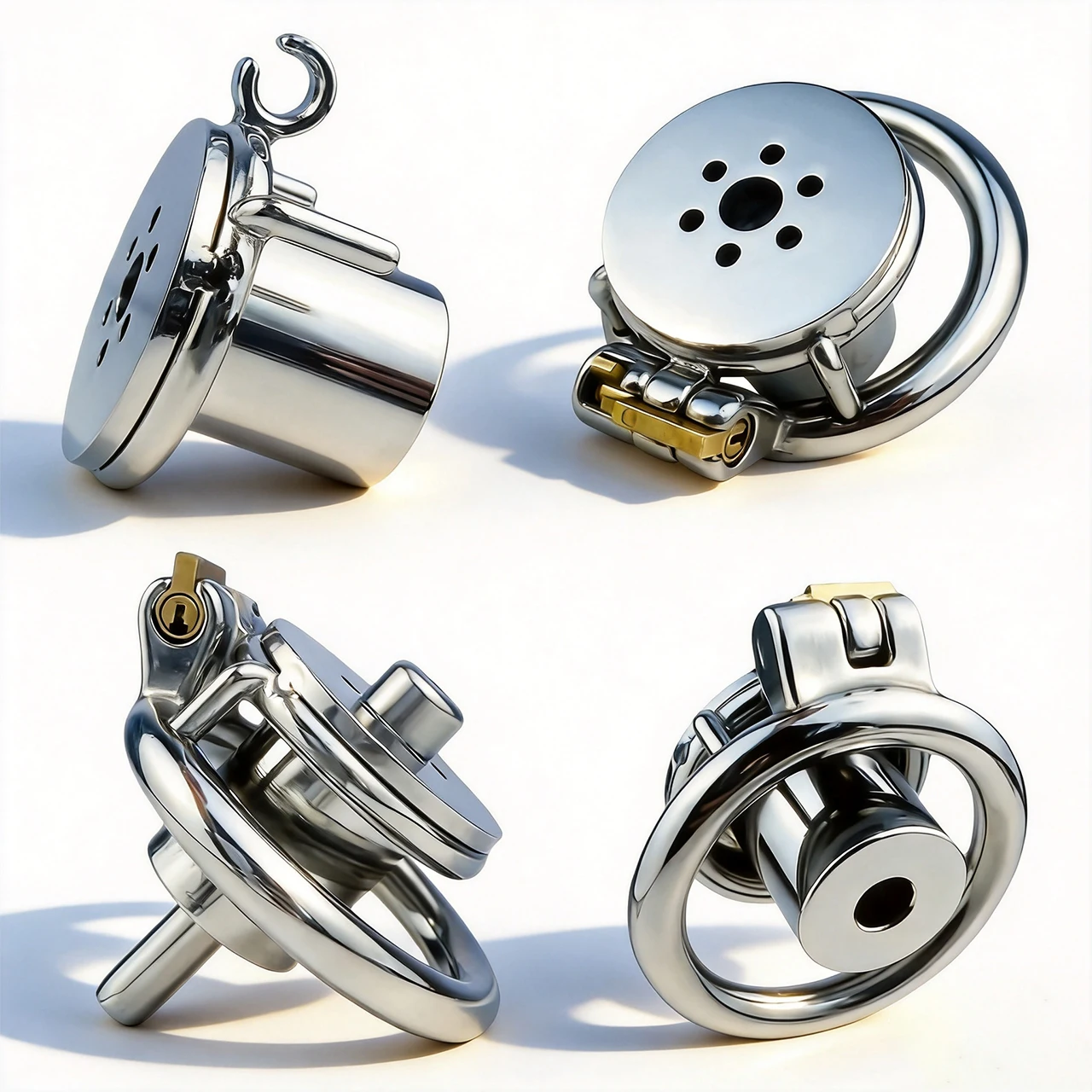 FRRK Stainless Steel Flat Chastity Cage Fixed Urethral Inverted Lock Cock BDSM Male Penis Ring With Catheter Restraint Sex Toys
