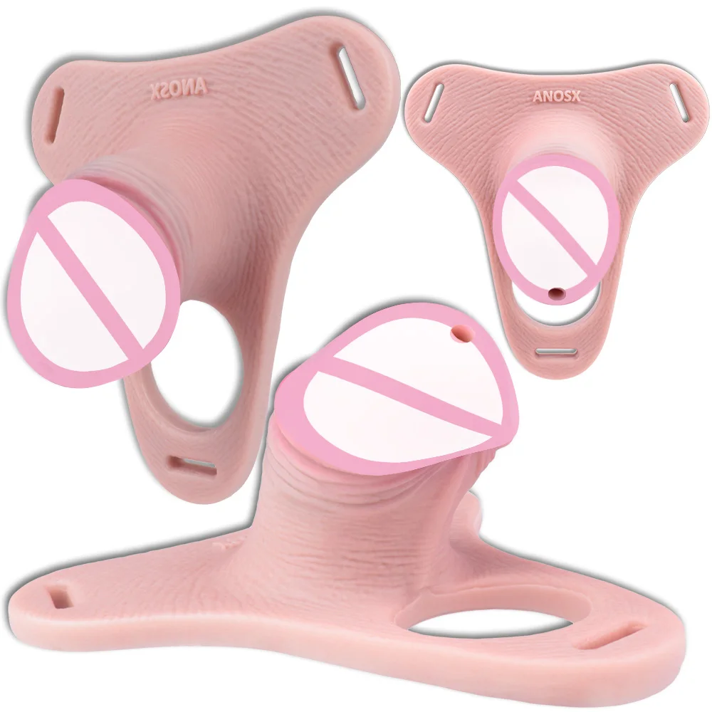 ANOSX Silicone Penis Cages Realistic Hollow Dildo Strap On Chastitty Cage Soft Cock Lock With Penis Rings Adult Toys For Men