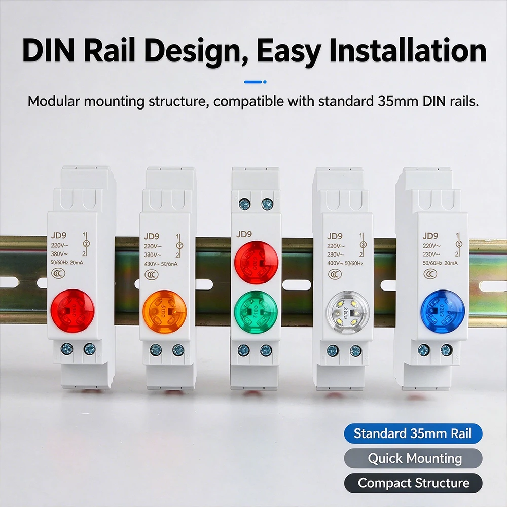 JP9 DIN Rail Mount Bicolor LED Indicator Light, AC/DC 24V-230V, C45 Rail Mount Signal Pilot Lamp
