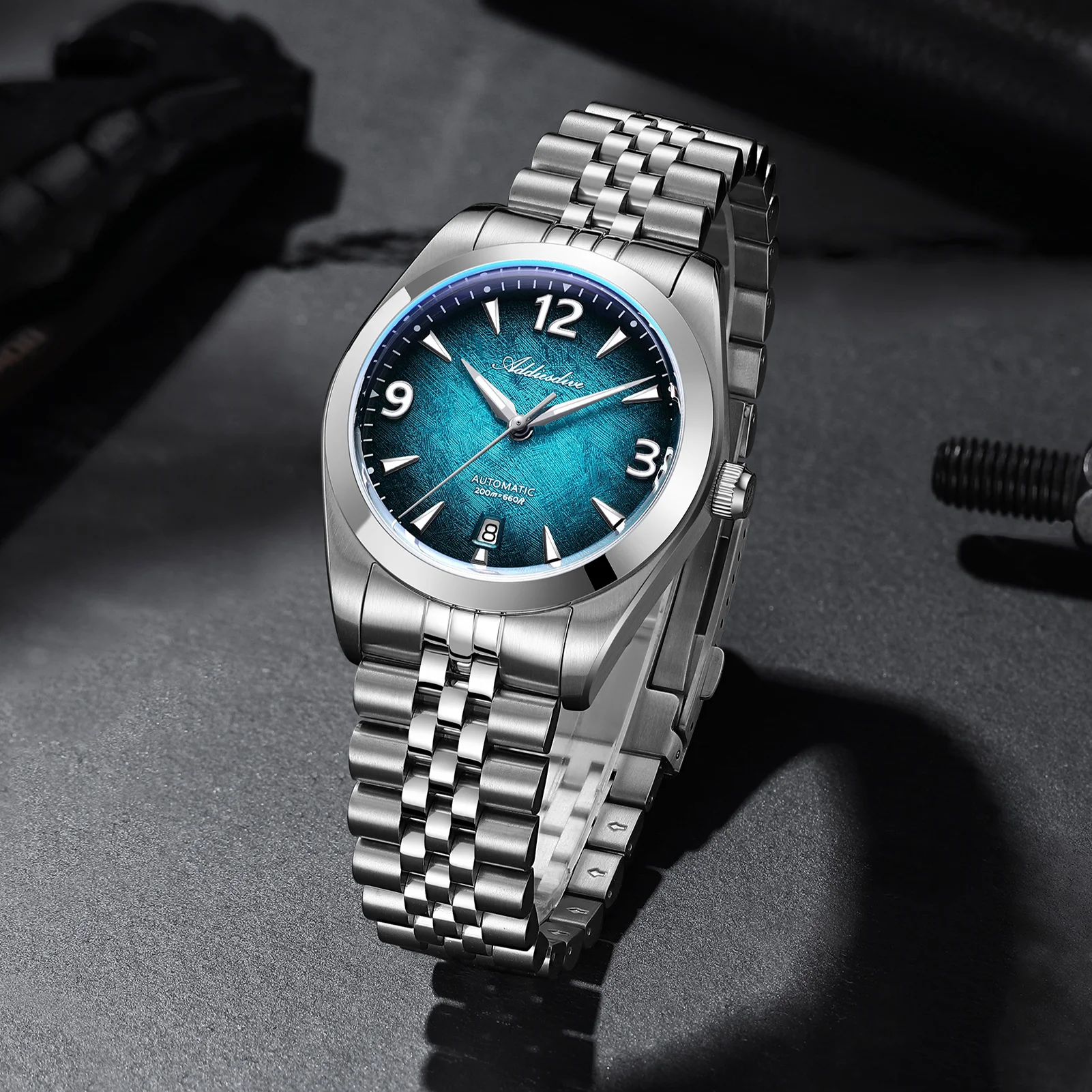 ADDIESDIVE New 39mm Men Automatic Watch Sapphire Gradient Dial 8215 Mechanical Wristwatch 200m Waterproof Luminous Watch AD2560