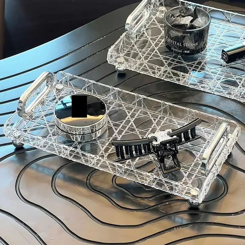 Acrylic Rectangular Tray Makeup Brush Jewelry Storage Holder Home Living Room Water Cup Trays Desktop Decoration