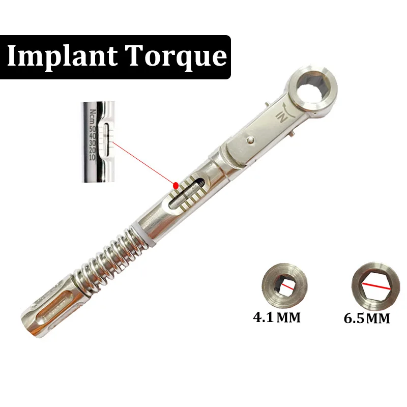 Dental Implant Torque Ratchet Wrench 10.5Mm 10-50 Ncm with Stainless Steel Drivers - Precision Implant Instruments