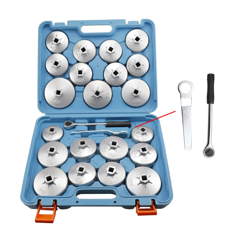 24Pcs Professional Oil Filter Wrench Set Socket Removal Tools Ratchet Spanner End Cap For Toyota For Hyundai 64mm-101mm 901-915