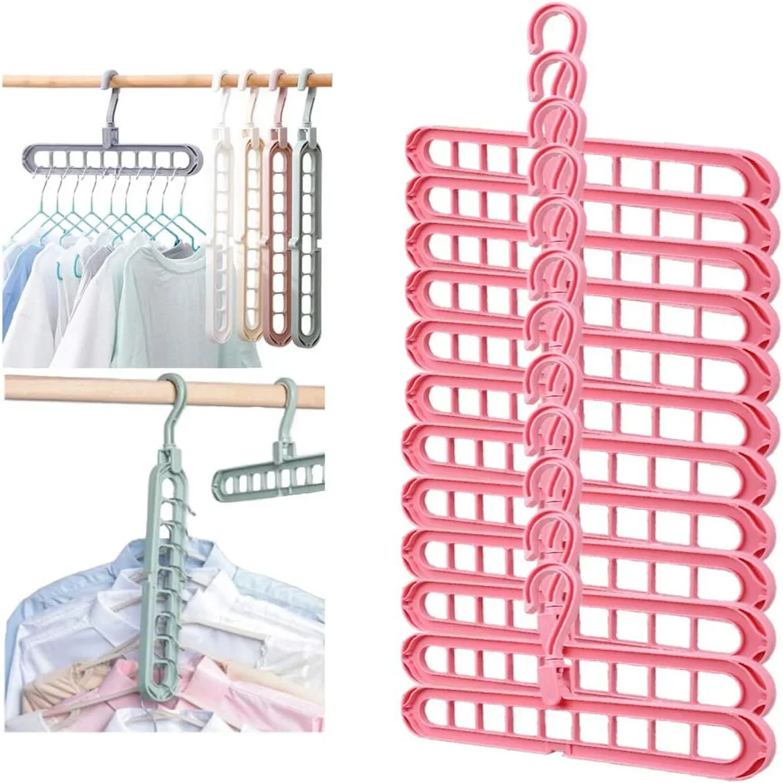 9-hole Clothes Hanger Organizer Space Saving Hanger Multi-function Folding Magic Hangers Drying Racks Scarf Clothes Storage
