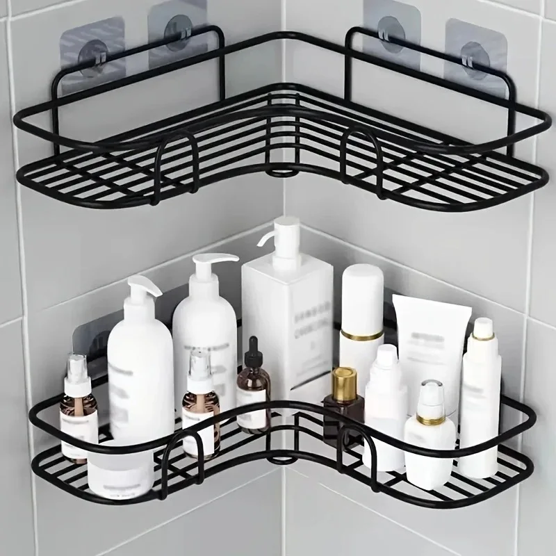 Stainless Steel Corner Shower Rack - Rustproof Wall-mounted Bathroom Storage Rack for Shampoo Toner and Cosmetics
