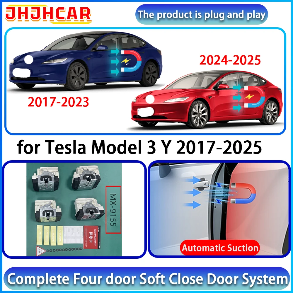 JHJHCAR for Tesla Model 3 Y 2017-2025 Automatic Door Closer Lock Electric Suction Soft Close Door Kit System Plug and Play