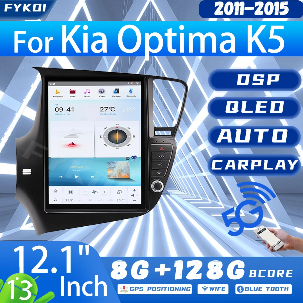 FYKOI Car Radio For Kia Optima K5 2011-2015 Automotive Multimedia Carplay Android Auto Bluetooth Tesla Style GPS Navigation WIFI