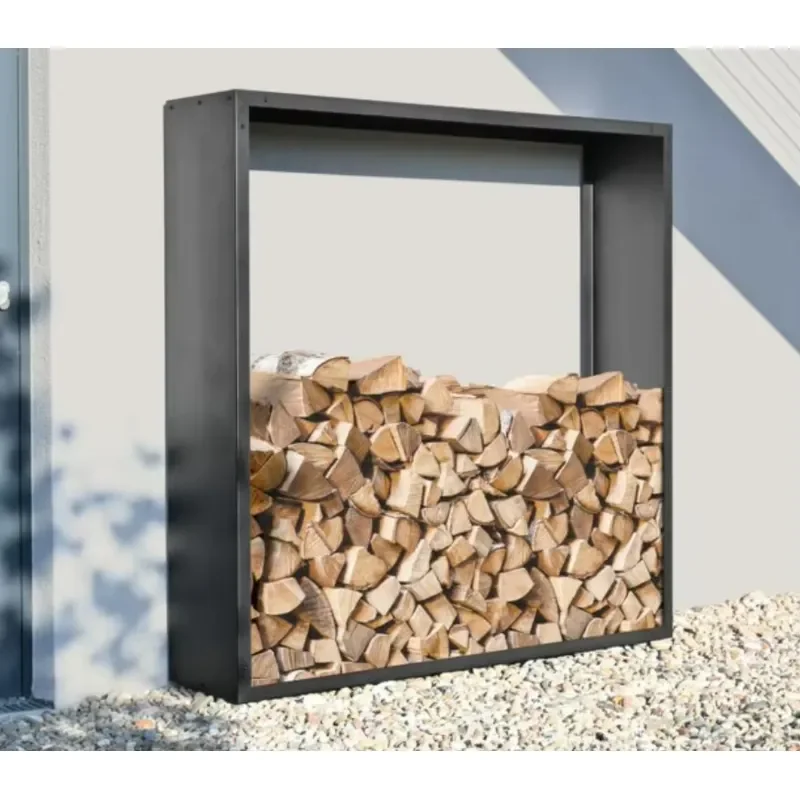 Source Manufacturer Exquisite Firewood Rack Black Alloy Steel Firewood Rack Log Holder Firewood storage