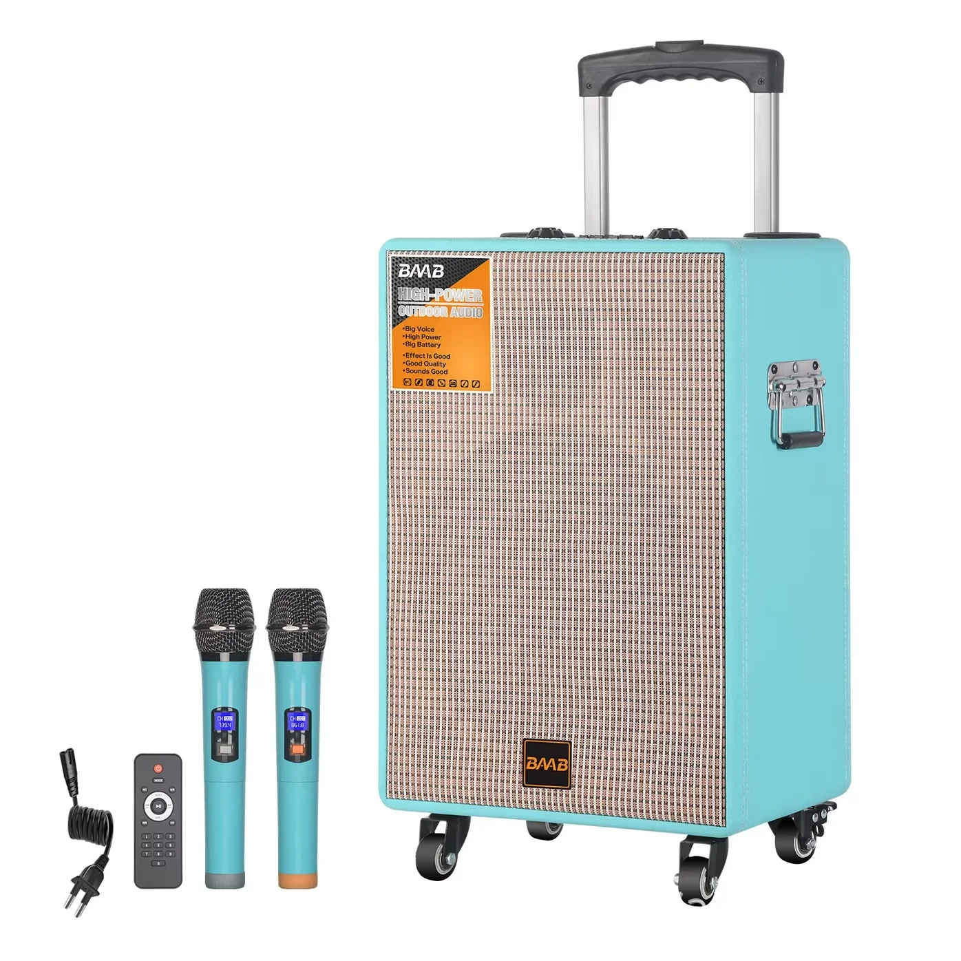 New Single 12inch Outdoor Trolley Speaker RGB Wireless Microphone For Karaoke High-Power KTV Live Mini USB AUX