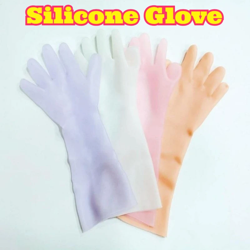 Silicone Long Five Finger Gloves Sun Protection Waterproof Whitening Anti Crack Extra Long Ultra Thin Nude Color Invisible Hand
