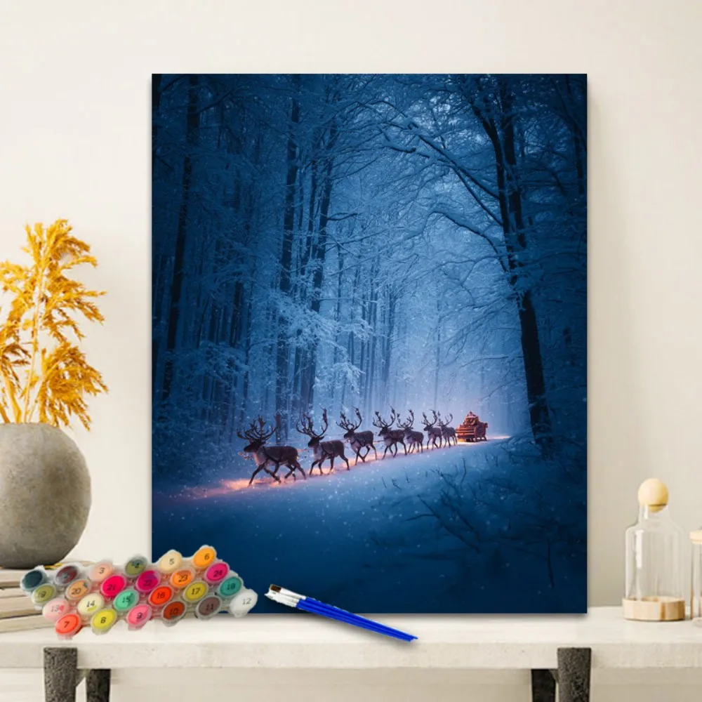Painting By Numbers Santa Claus's sleigh Anniversary gift on Digital Painting Canvas Acrylic Paint Image Digital Coloring