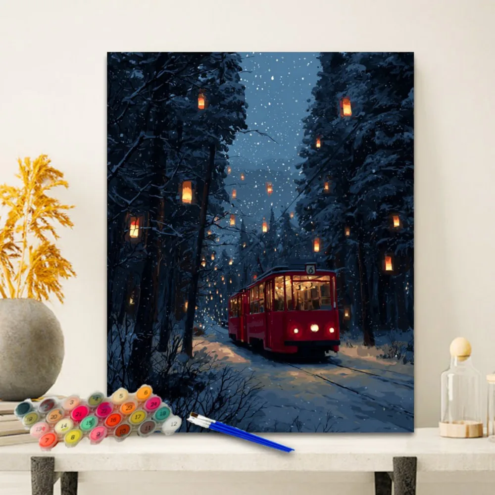 Painting By Numbers Nighttime Train Anniversary gift on Digital Painting Canvas Acrylic Paint Image Digital Coloring