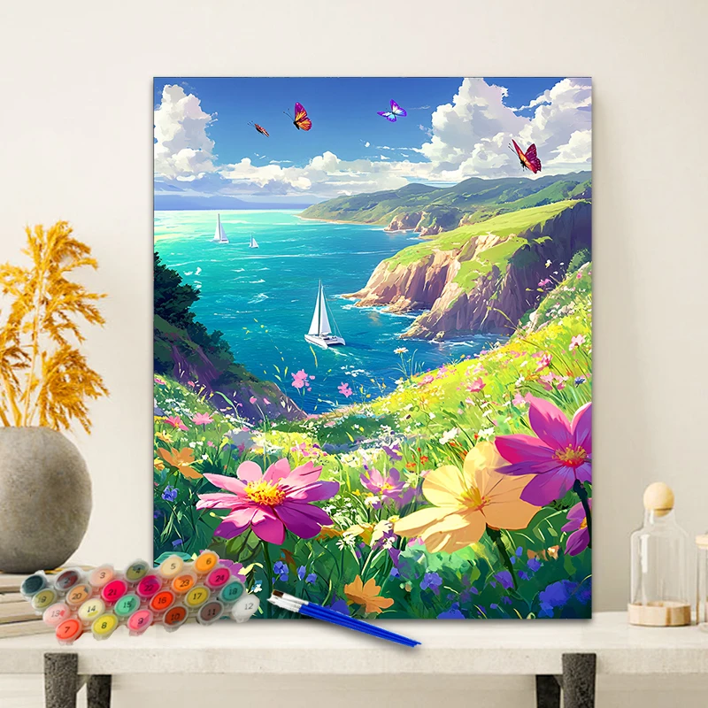 Painting By Numbers Spring is Blooming Anniversary gift on Digital Painting Canvas Acrylic Paint Image Digital Coloring