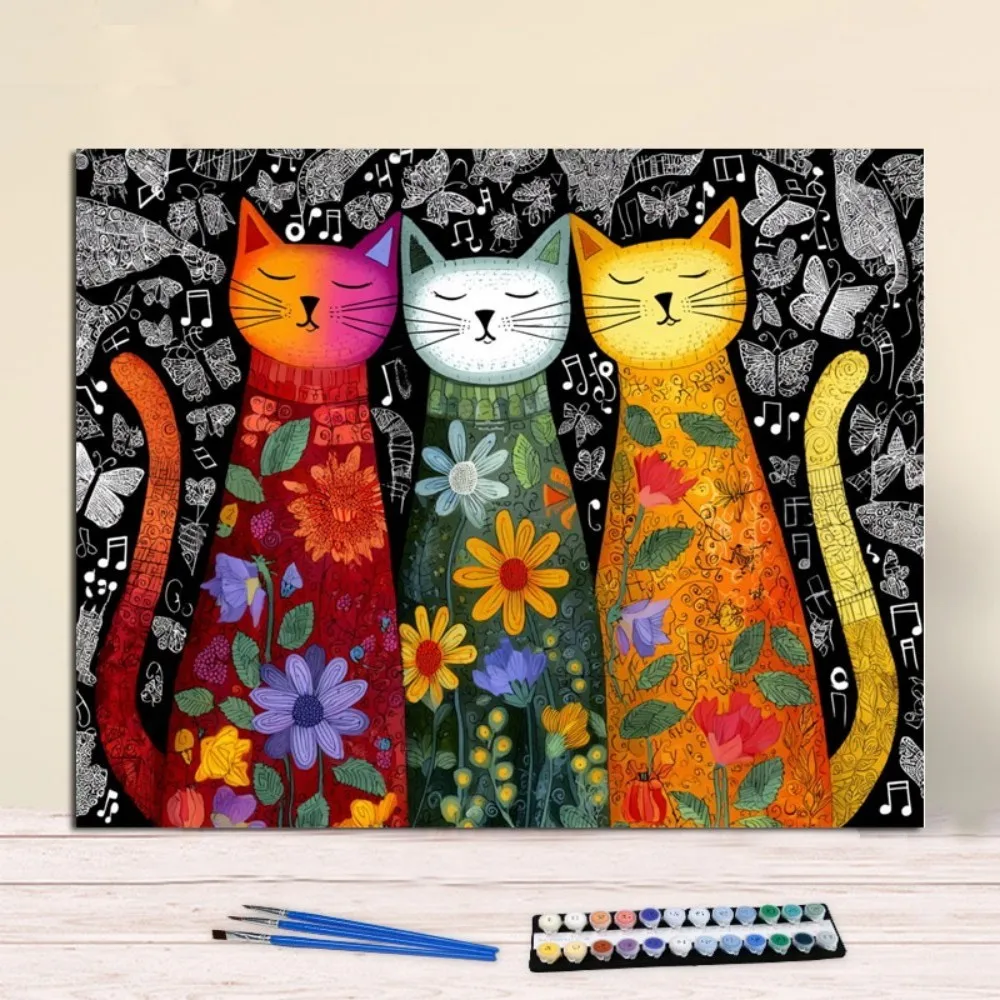 Painting By Numbers Flower Cat Anniversary gift on Digital Painting Canvas Acrylic Paint Image Digital Coloring