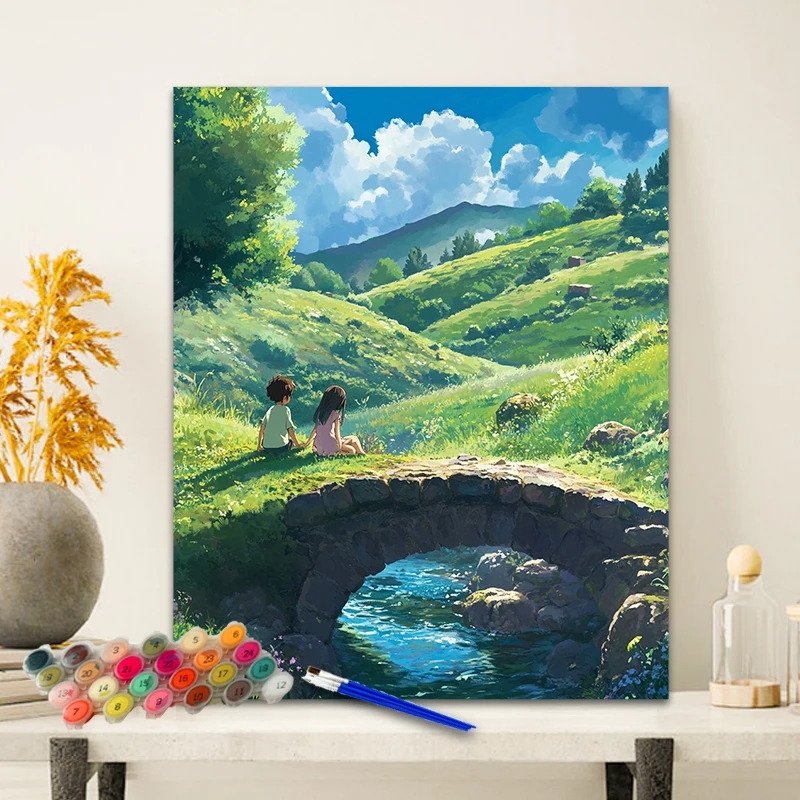 Painting By Numbers Children by the Sea Anniversary gift on Digital Painting Canvas Acrylic Paint Image Digital Coloring