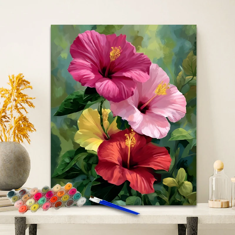 Painting By Numbers Blooming Hibiscus Anniversary Gift on Digital Painting Canvas Acrylic Paint Image Digital Coloring