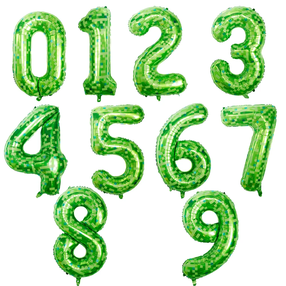 40Inch Green Mosaic Number Foil Balloon for Kids Game Theme Birthday Party Decoration Favors 0-9 Digital Balloon Supplies Gift