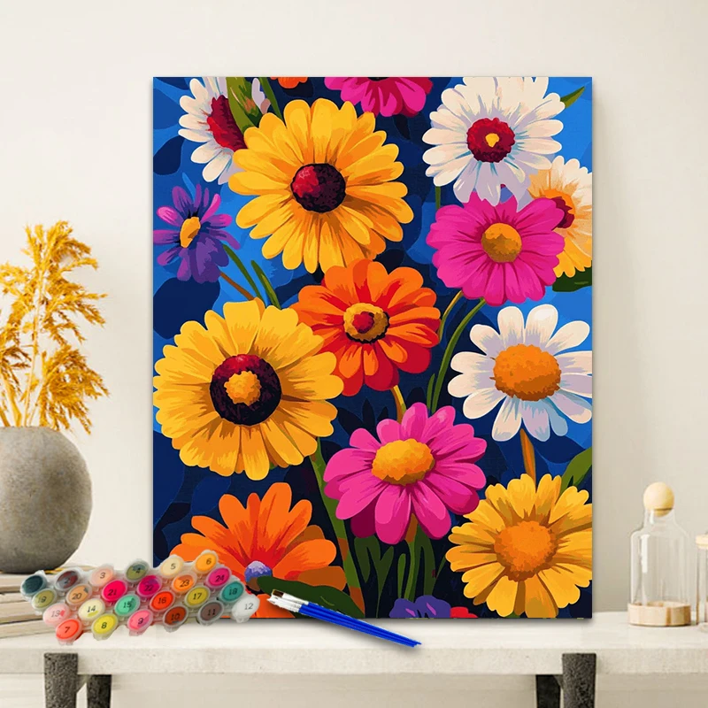 Painting By Numbers The Colorful Daisy  Anniversary gift on Digital Painting Canvas Acrylic Paint Image Digital Coloring