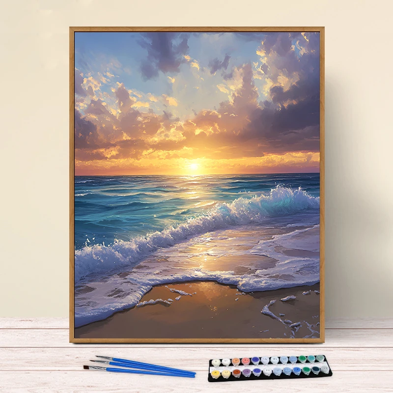 Painting By Numbers Beach Wave Rooster Anniversary Gift on Digital Painting Canvas Acrylic Paint Image Digital Coloring