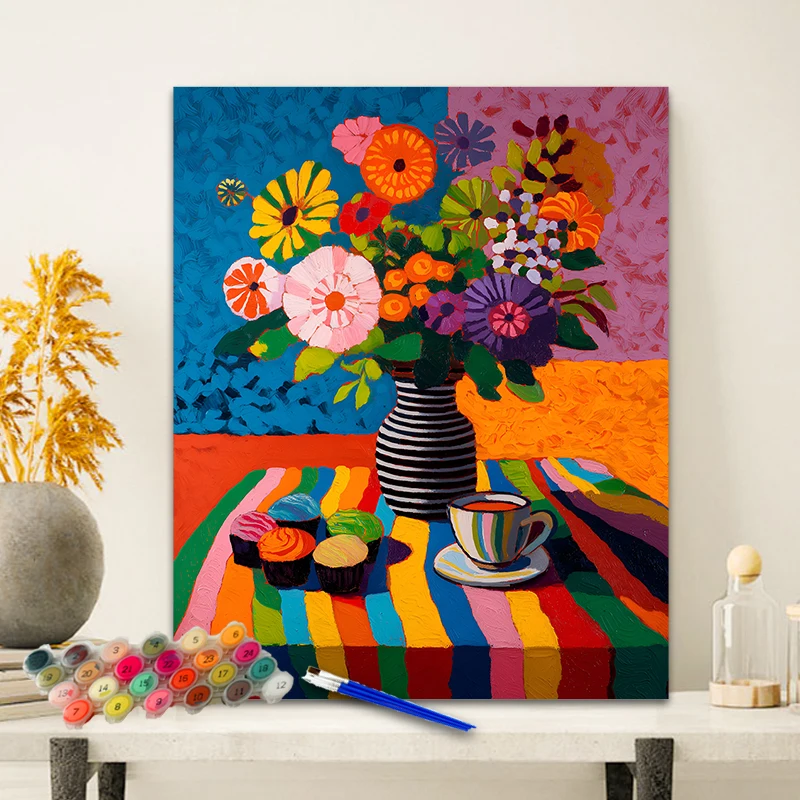 Painting By Numbers Flower Afternoon Tea Anniversary gift on Digital Painting Canvas Acrylic Paint Image Digital Coloring