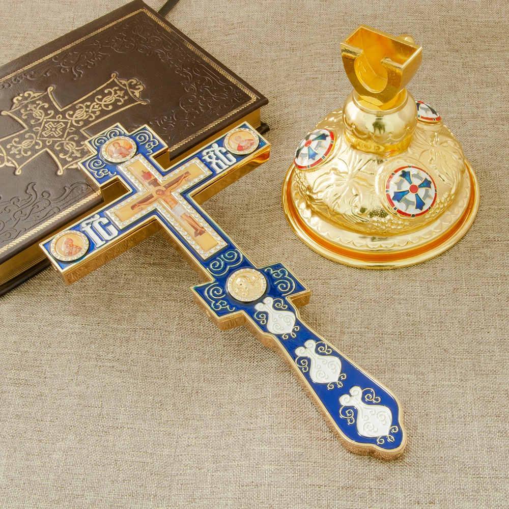 HTISOK Orthodox Church Cross Supplies Decoration Religious Hanging Cross To Blessing Gold Planting With Stand Orthodox Cross