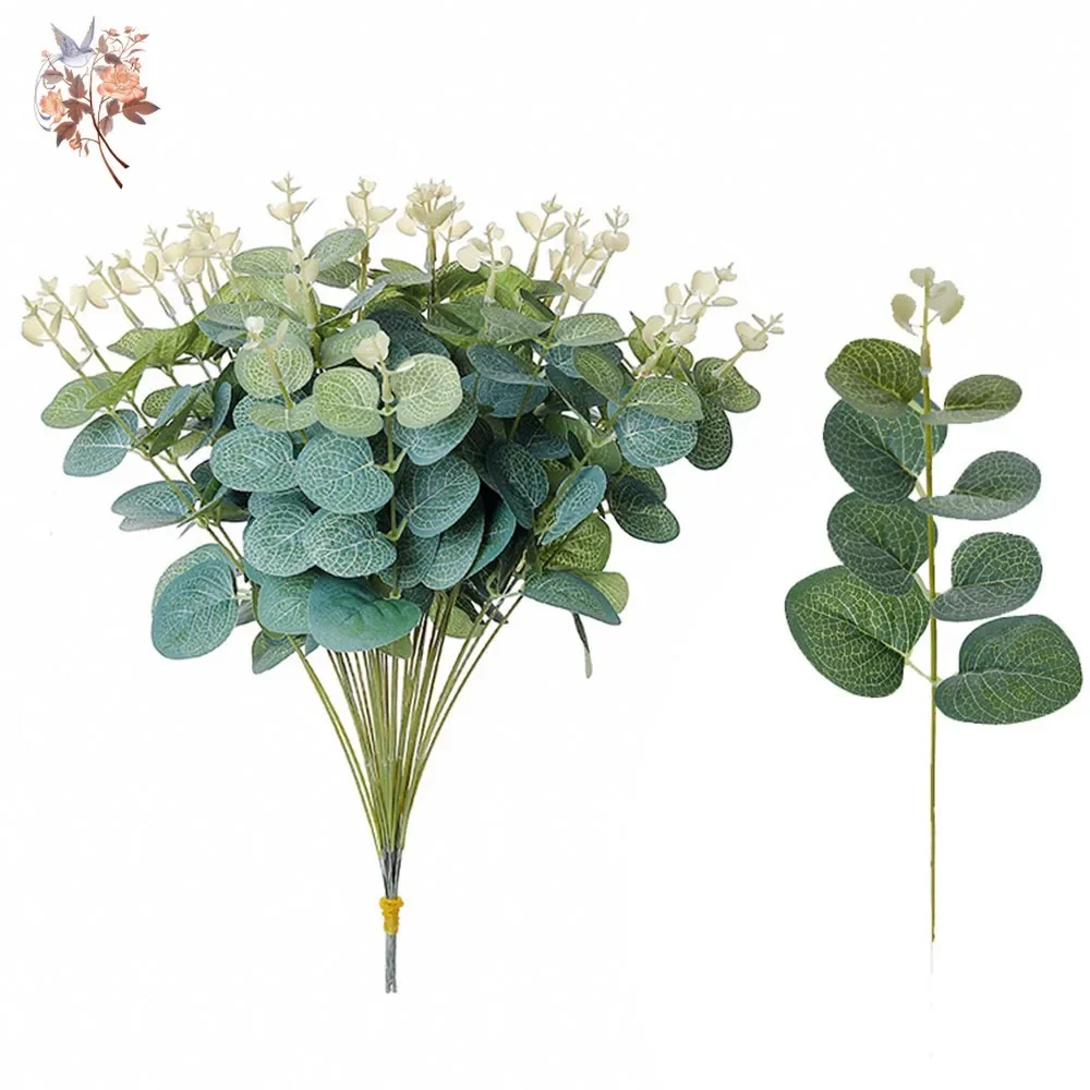 12pcs Lifelike Artificial Eucalyptus Leaves Greenery Branches Bridal Bouquets Accessories for Wedding Centerpiece Garden Decor