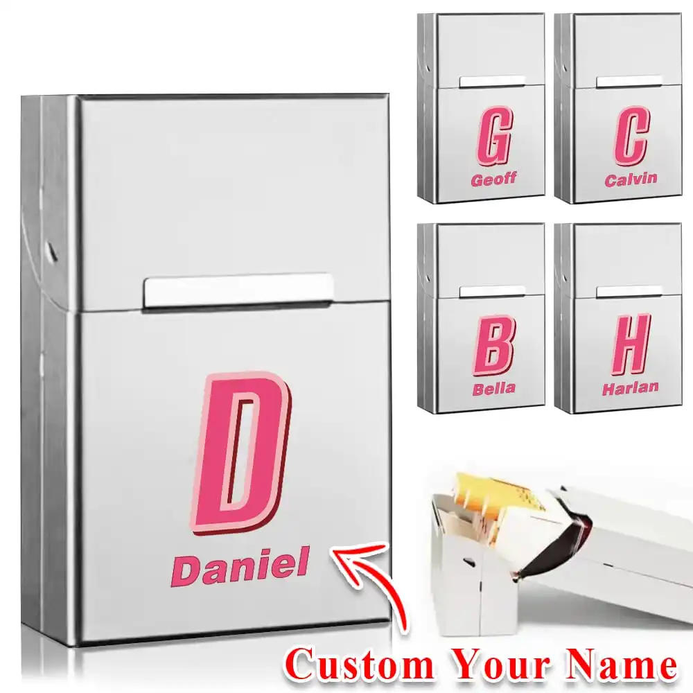 Customized Name Metal Cigarette Case Cover Travel Tobacco Pack Holder Portable Organizer Personalized with Solid Magnetic Buckle