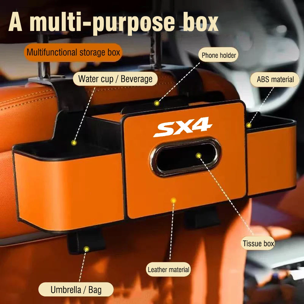 Car Backseat Organizer Storage Box Multifunctional Hook Drink Cup Tissue Holder Travel for Suzuki SX4 Auto Interior
