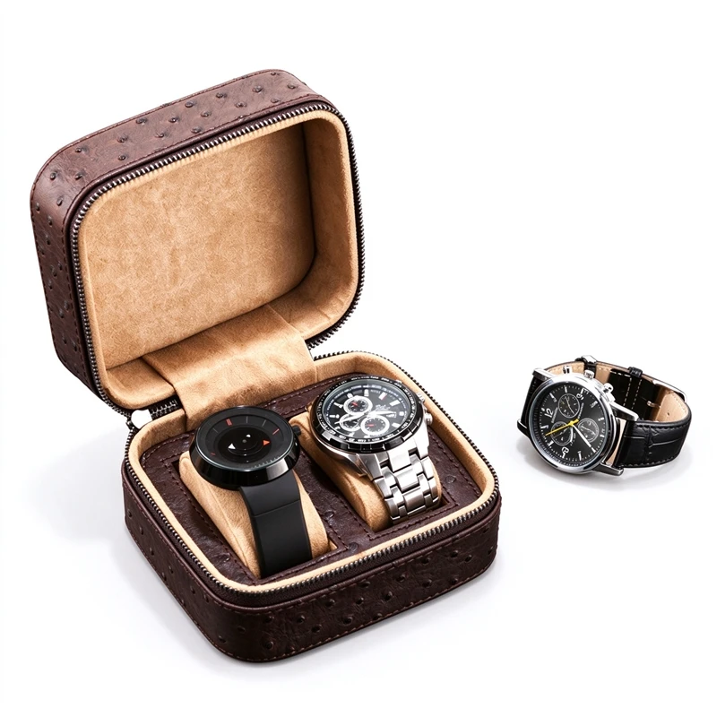 2 Slots Leather Watch Box Organizer With Zipper Travel Watch Bag New Watch Case Storage Box Jewelry Watch Holder For Men