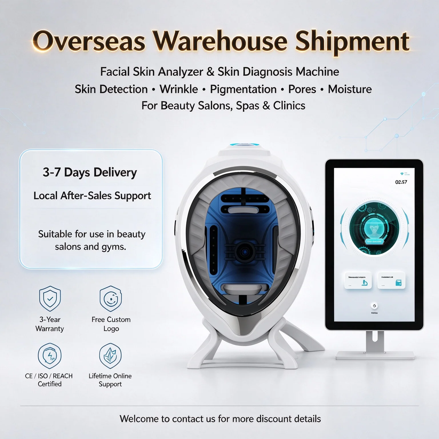 3D Facial Skin Analyzer Scanner Dermatoscope Face Mirror Beauty Salon Skin Diagnostics Machine
