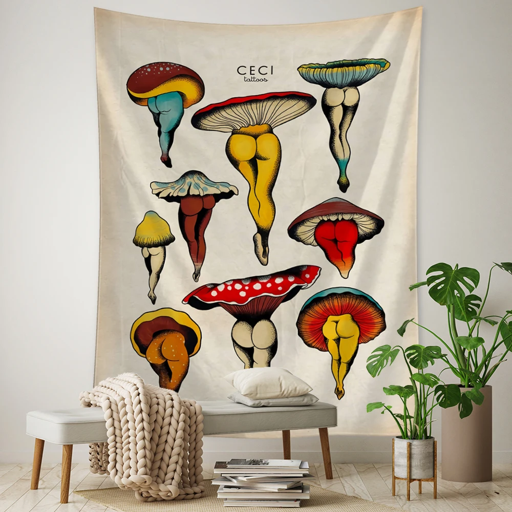Botanical Cactus Tapestry Wall Hanging Sexy Mushroom Girl Chart Hippie Boho Psychedelic Witchcraft Home Decor