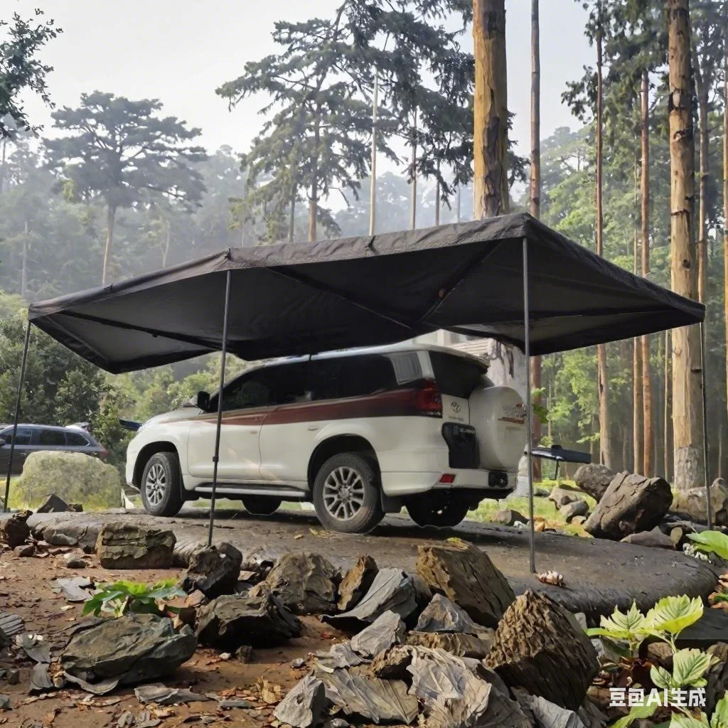 360 Car Awning,2.5M 270 Degree Foldable Car Rooftop Tent Portable Outdoor Side Car Shade Canopy for Camping,With Led Light