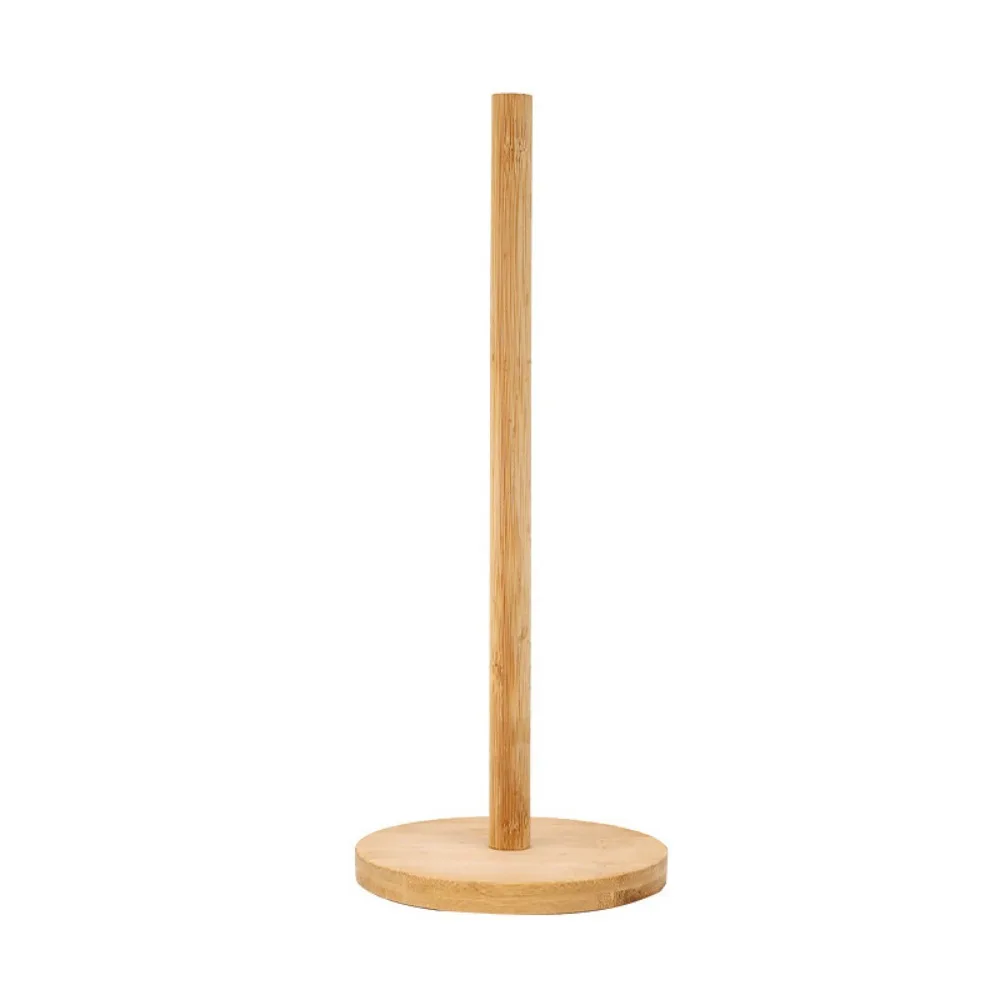 Anti-Skid Base Wooden Roll Paper Towel Holder Stable Reusable Vertical Tissue Stand Simple Disposable Paper Holder Bathroom