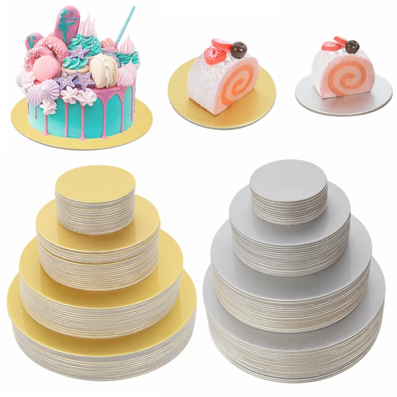 10/16/22/26cm Gold Silver Round Cake Board Circle Cardboard Base Cake Decorating Supplies Party Cupcake Dessert Tray Cake Tools