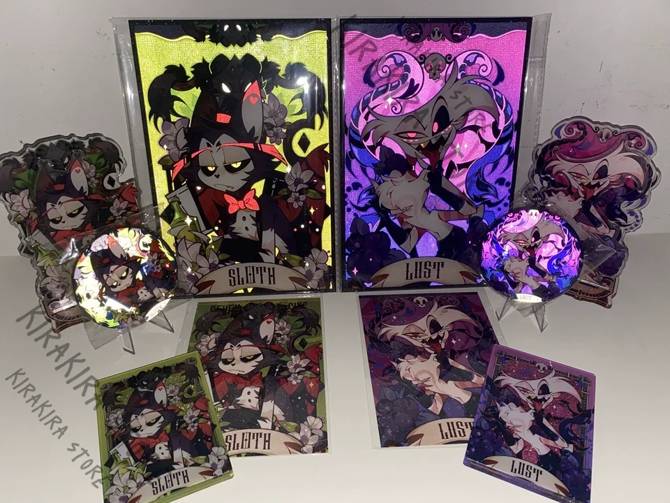 Hazbin Hotel Vox Alastor Angel Dust Charlie Husk Lucifer Acrylic Color Paper Standing Sign Keychain Postcard Pendant