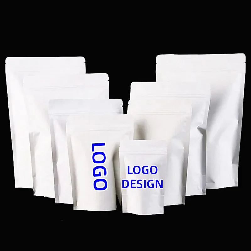 100pcs Wholesale Stand up White Paper Zip Lock Bags Resealable Party Wedding Food Snack Chocolate Heat Sealing Package Pouches