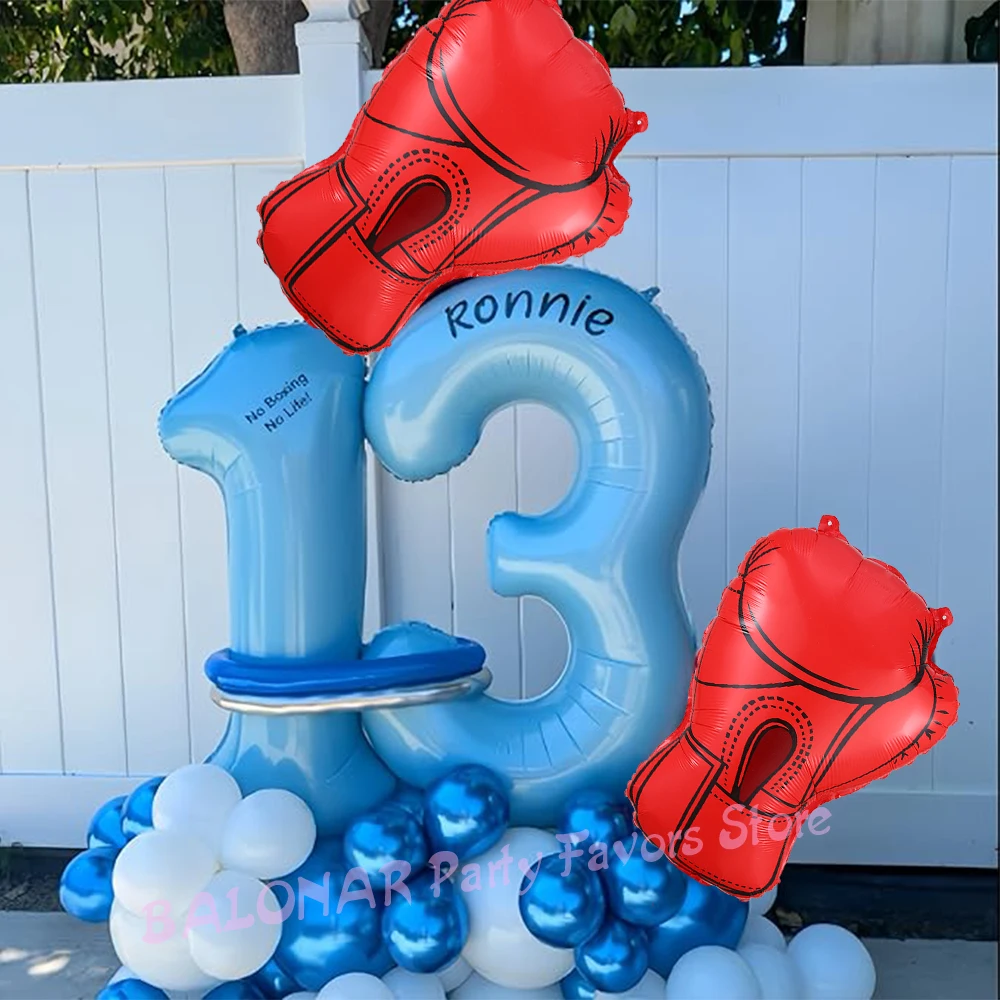 42/48pcs Sports Theme Balloon Set With Number Ballon Red Boxing Glove Helium Air Globos Round One Wrestling Birthday Party Decor