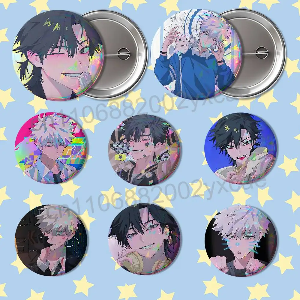 Lu Guang Cheng Xiaoshi Link Click Reflective Pin Tinplate Round Brooch Cartoon Cosplay Badges for Bag Hat Toys Gifts