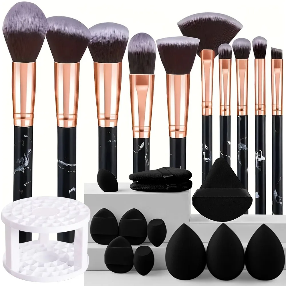 10/23pcs Marble Makeup Brush Set Multi Angle Makeup Travel Cosmetic Brush Powder Eyeshadow Foundation Blush Blending Beauty Tool