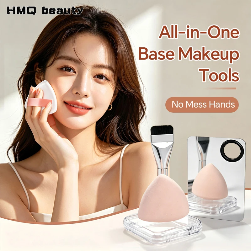 Flat Foundation Brush Set with Puff Makeup Mixing Palette Soft Sponge Face Contour Cosmetic Blending Tools for Face Makeup