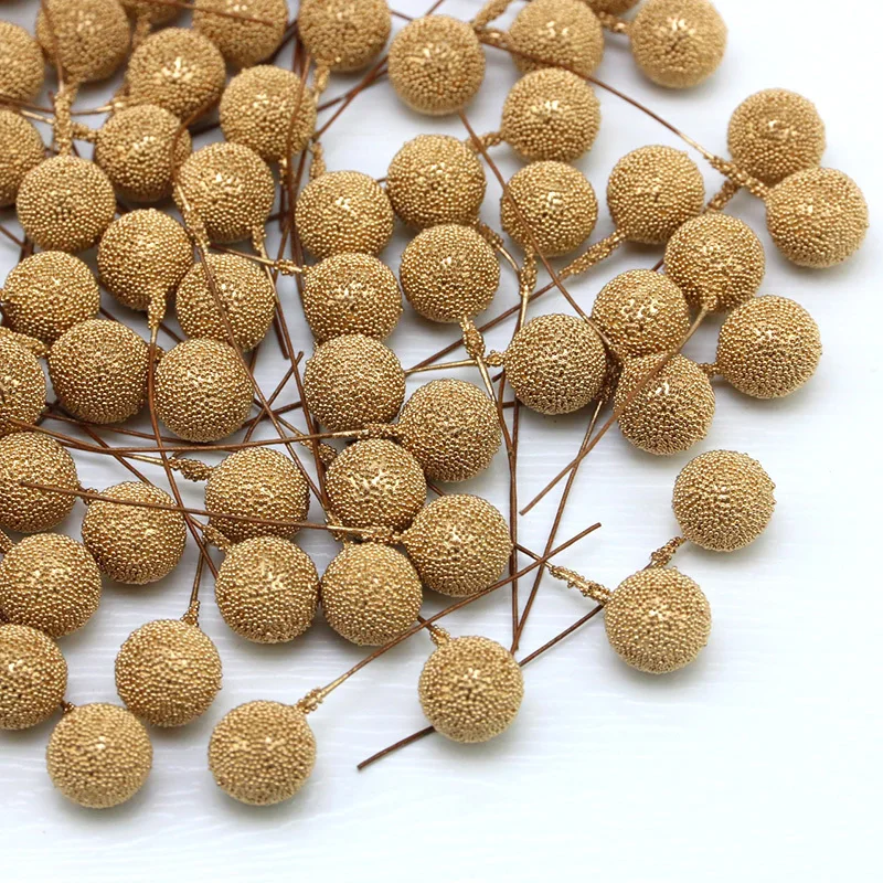 (100 Pcs/pack) 6cm Christmas Berry Bayberry Decoration Simulation Golden Berry Bouquet False Plant Wreath Decoration