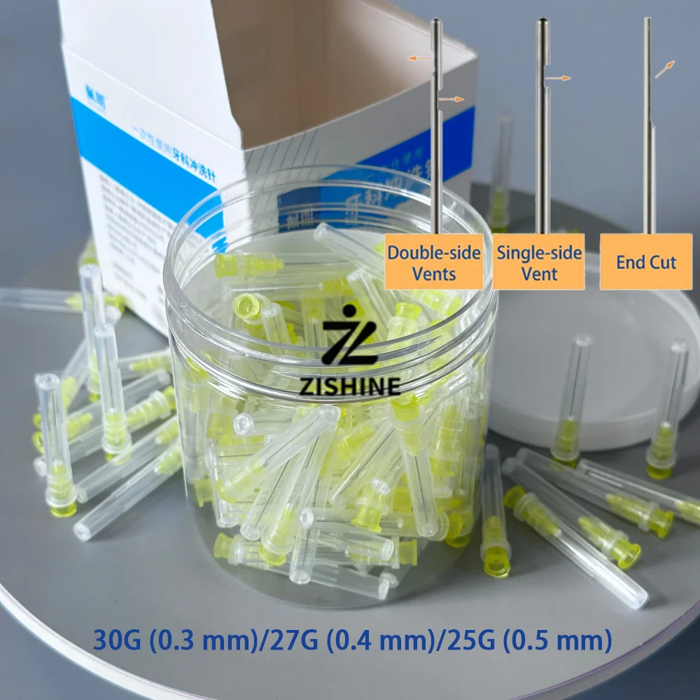 100Pcs/Jar Dental Irrigation Needle Tip Endo Root Canal Syringe Needles 25G 27G 30G Single Double Side Vent End Cut Dentist Tool