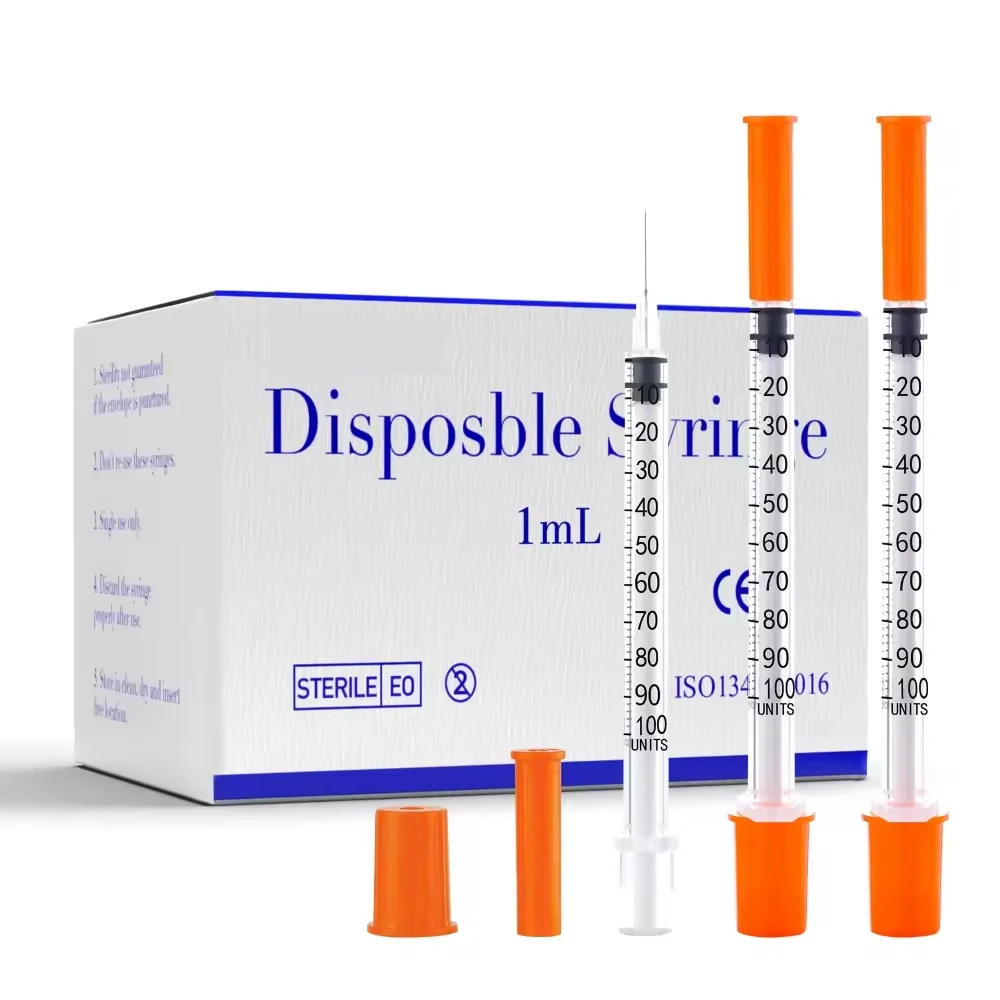 100pcs 1ml/cc  30G 8mm /31G 6mm Disposable Sterile Orange Insulin Syringe With 5/16