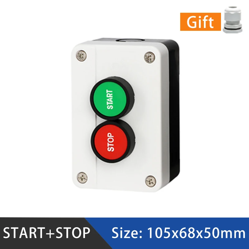 Start-Stop Two Position 10A Reset Momentary Red Green Push Button Switch Box Waterproof Industrial Control Power NO NC