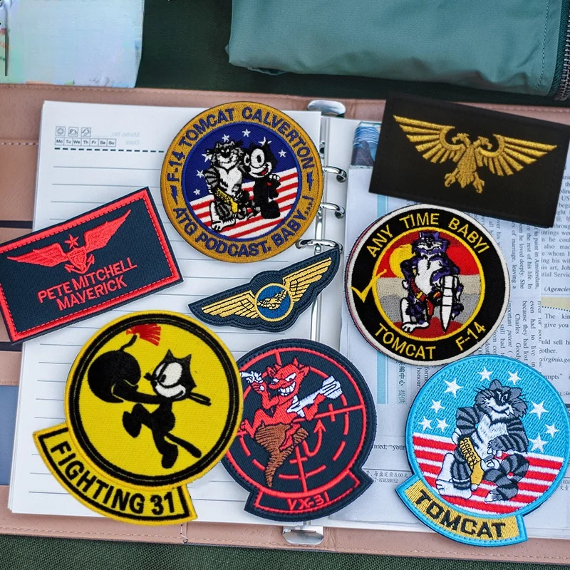 Area 7 Top Gun Morale Badge Embroidered Patches for Clothing Tactical Military Hook and Loop Armband Backpack Hat Helmet Sticker
