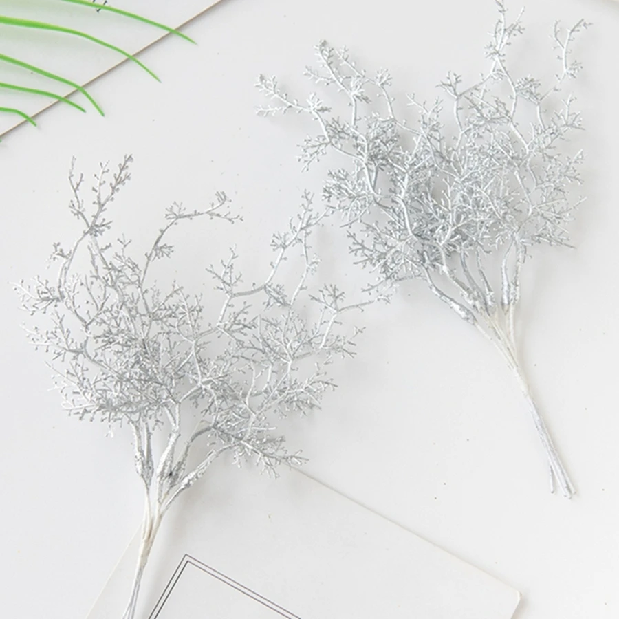 1Pc Artificial Plants Golden Silvery Fake Branch Christmas DIY Tree Vase Fillers Accessory Home Room Wedding Colorful Decoration