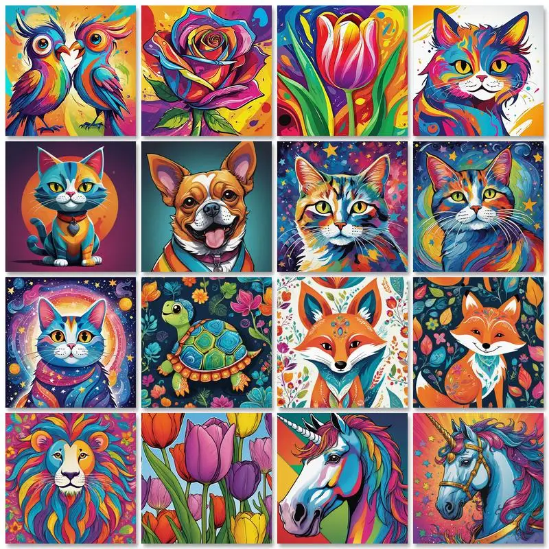 20x20cm Framed Abstract Animal Paint By Numbers Picture Diy Making Kits Flower for Adults Beginners Wall Art DIY Color by Number